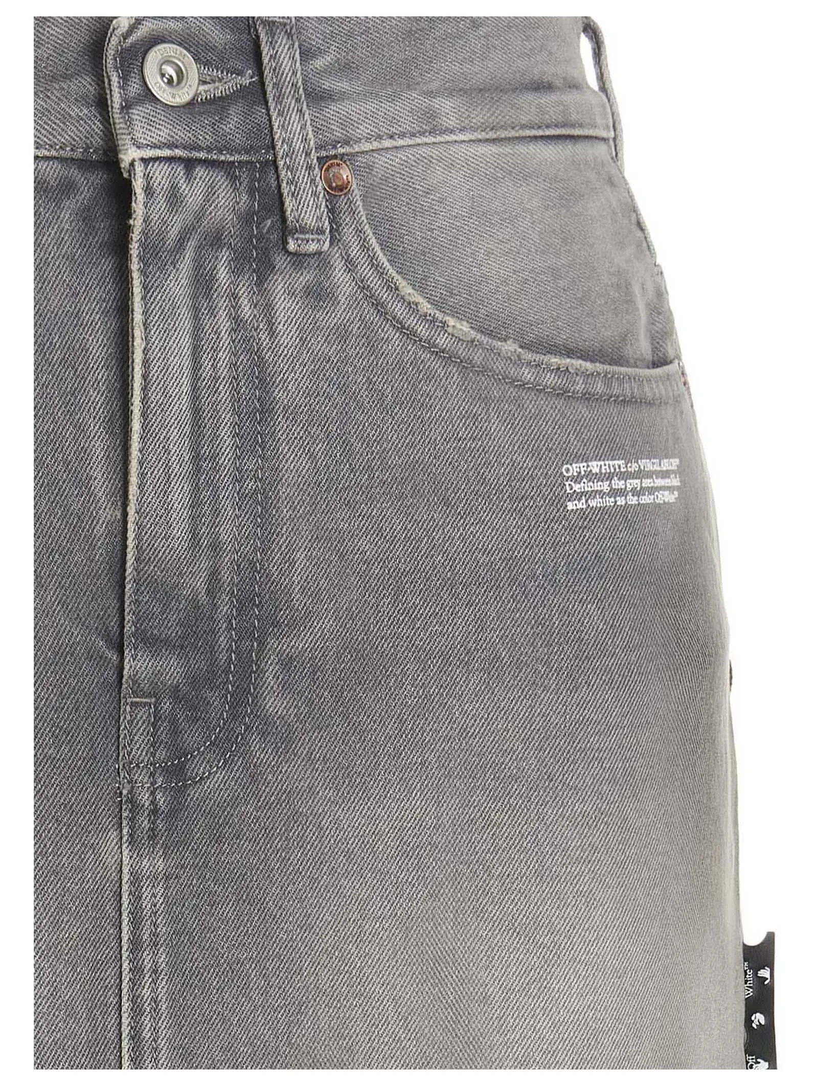 Off-White Logo Printed Distressed Denim Skirt