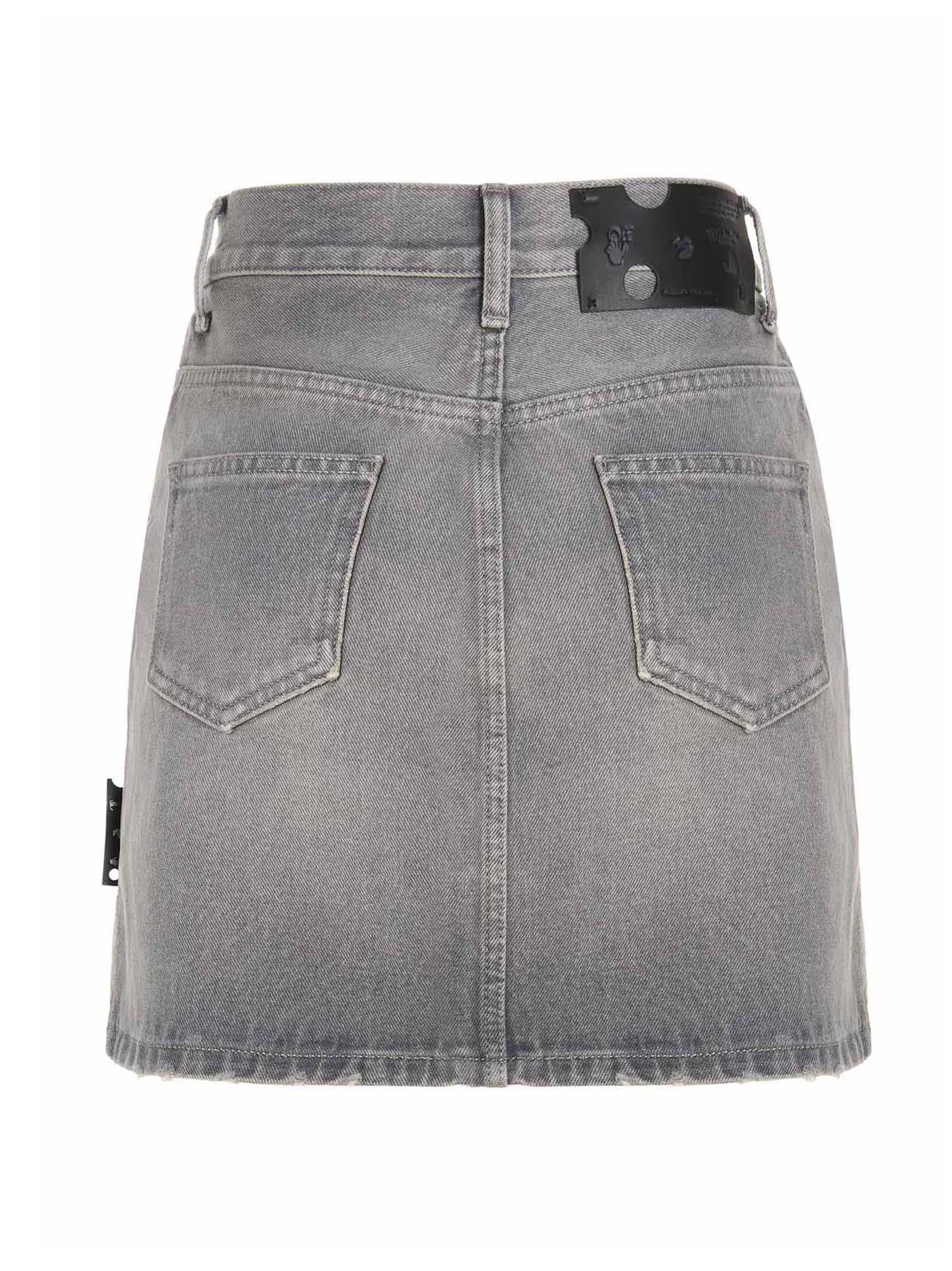 Off-White Logo Printed Distressed Denim Skirt
