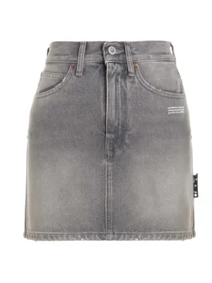 Off-White Logo Printed Distressed Denim Skirt