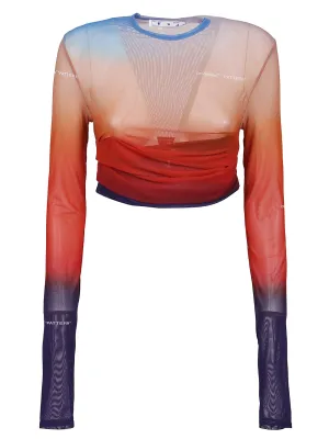 Off-White Tulle Long-Sleeved Cropped Top