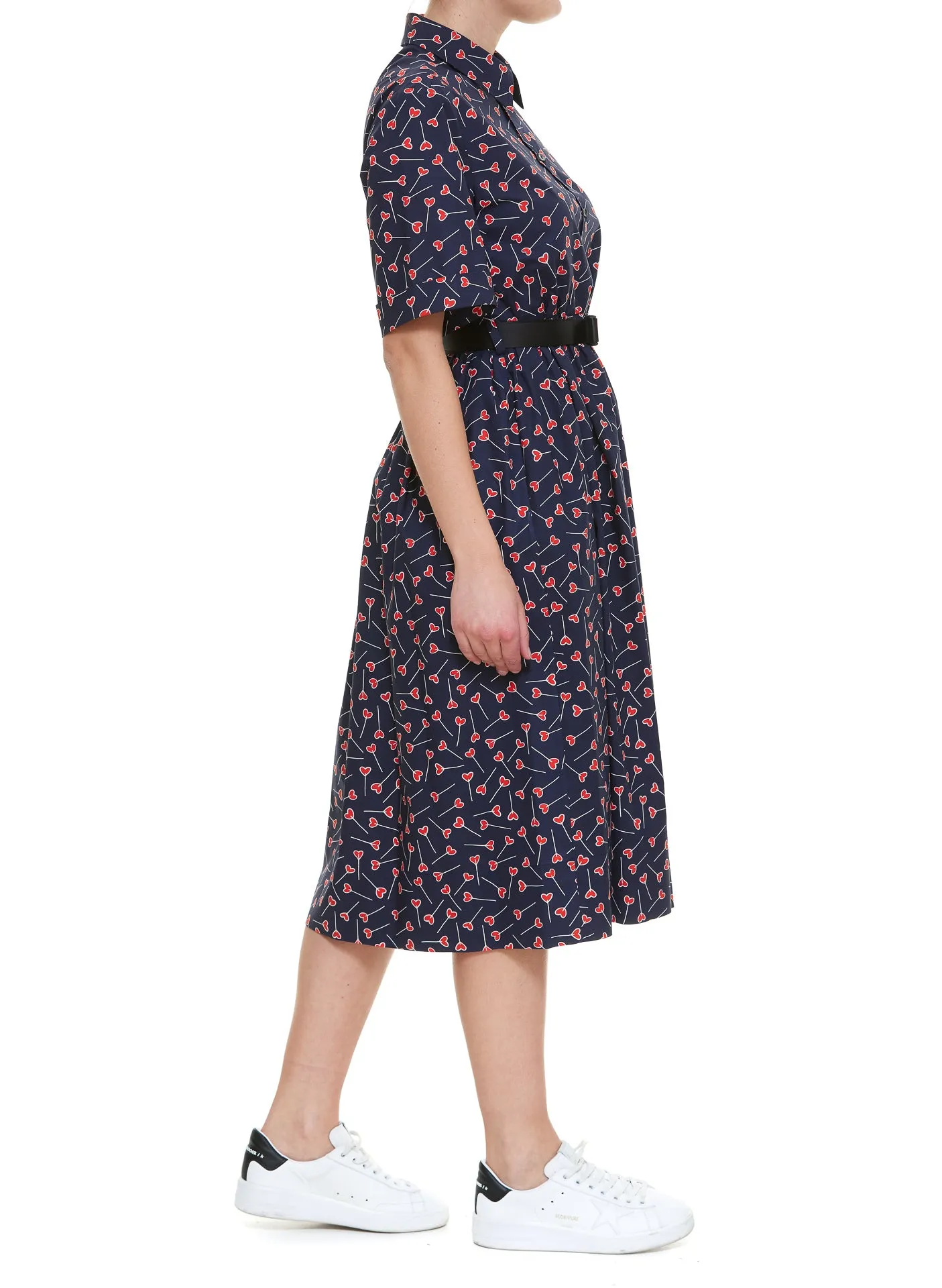 P.A.R.O.S.H. Heart Print Belted Midi Dress