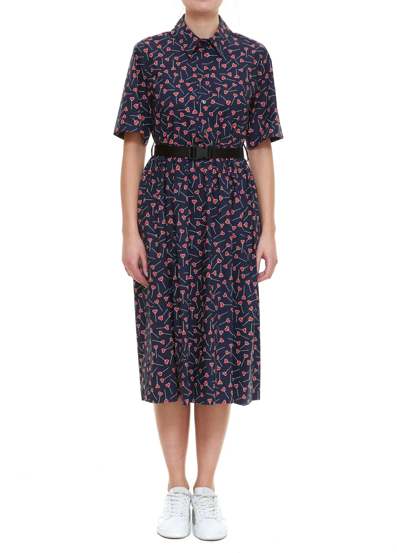 P.A.R.O.S.H. Heart Print Belted Midi Dress