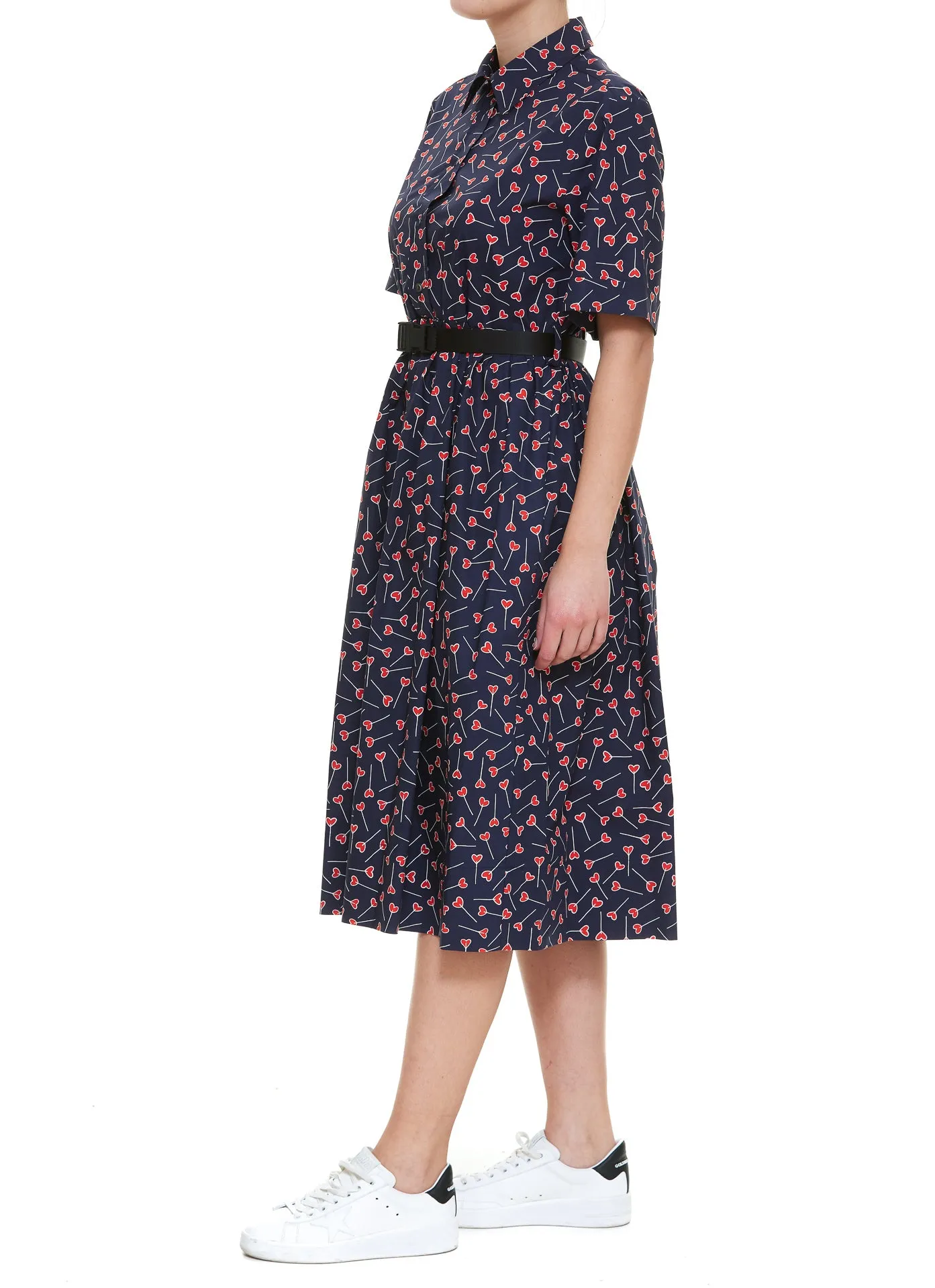 P.A.R.O.S.H. Heart Print Belted Midi Dress