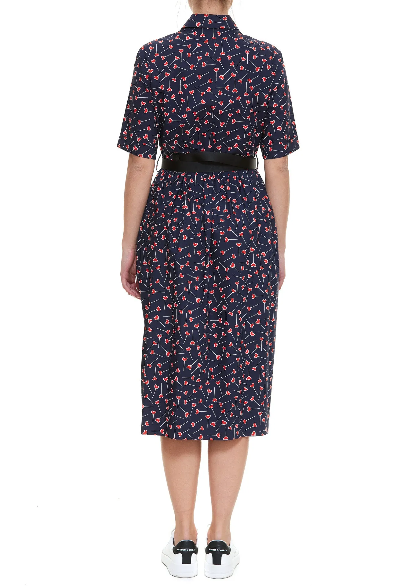 P.A.R.O.S.H. Heart Print Belted Midi Dress