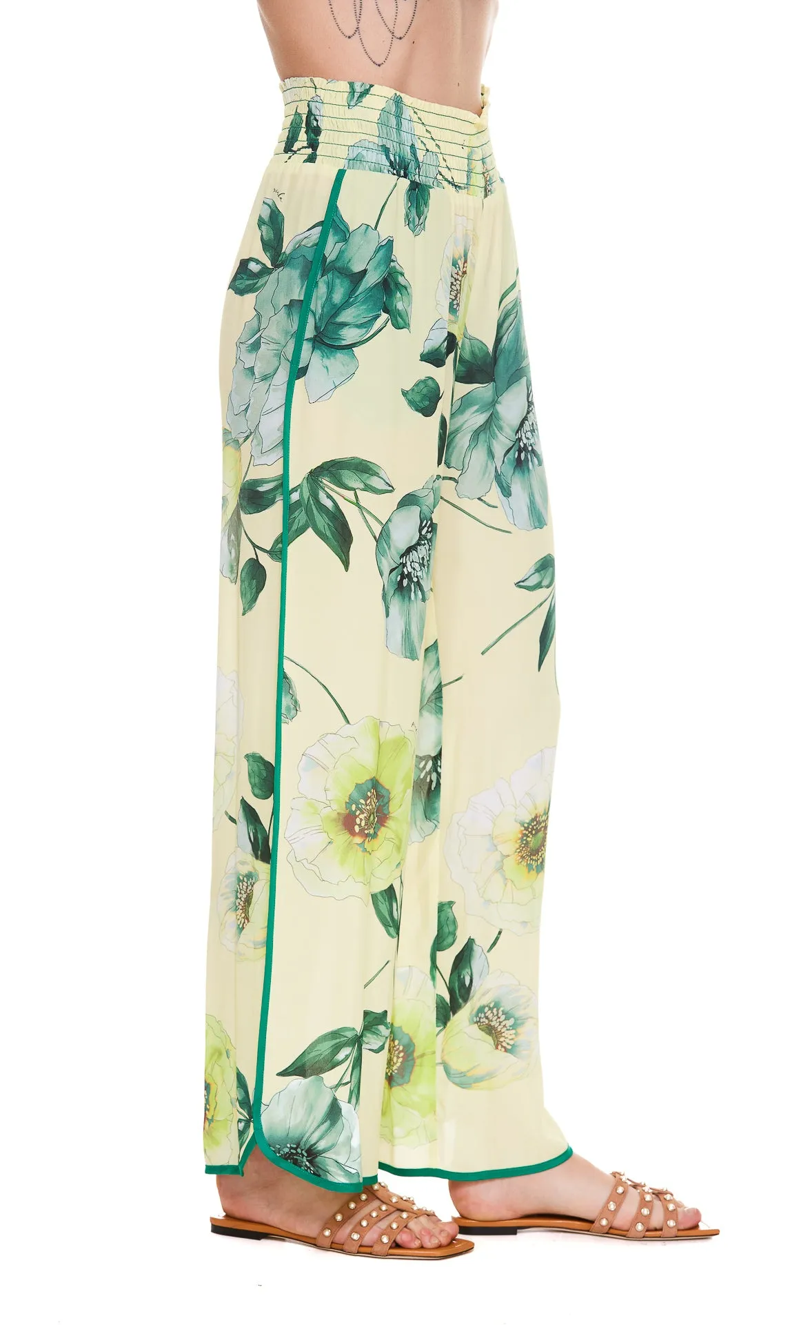 Pinko Allover Rose Printed Wide Leg Pants