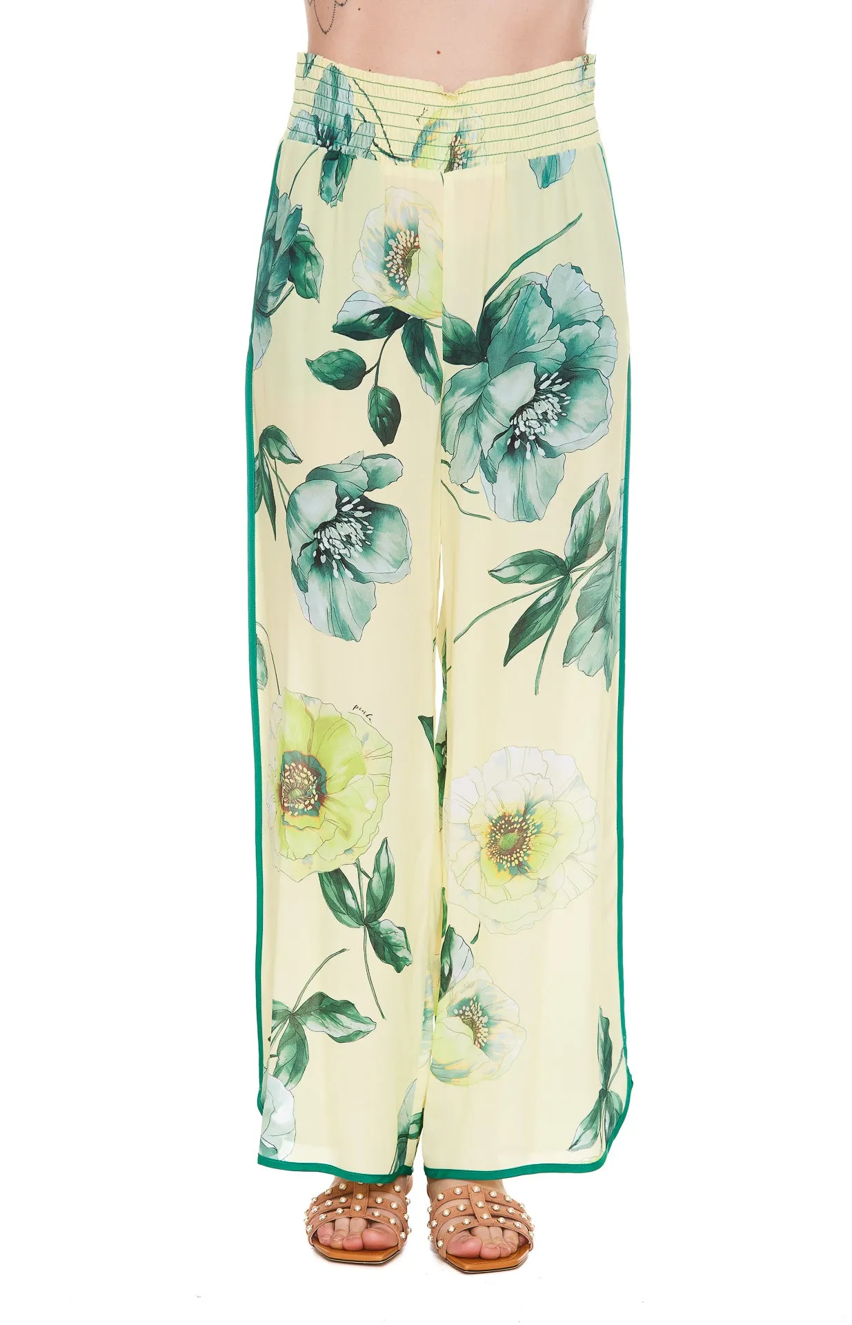 Pinko Allover Rose Printed Wide Leg Pants