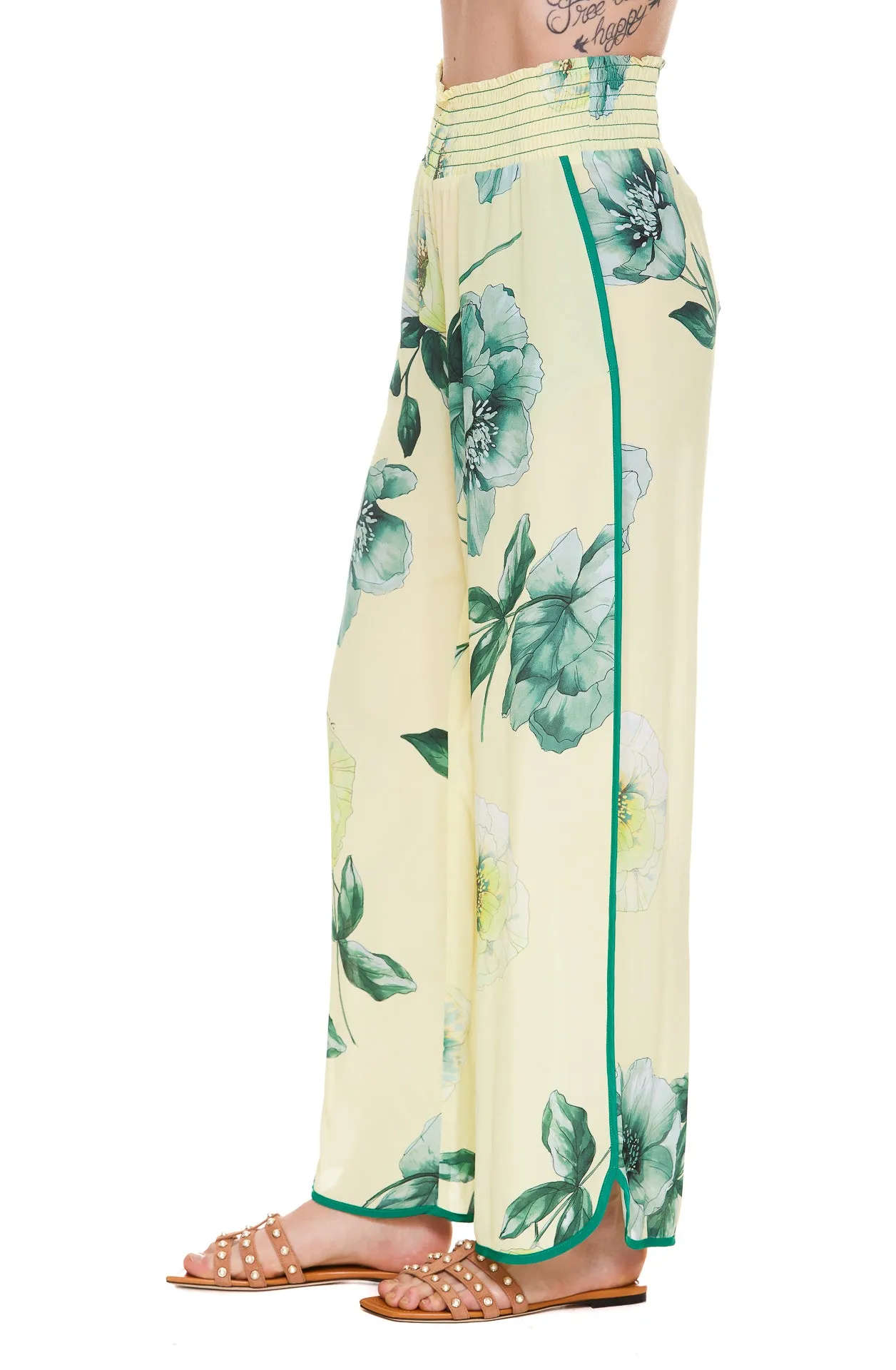 Pinko Allover Rose Printed Wide Leg Pants