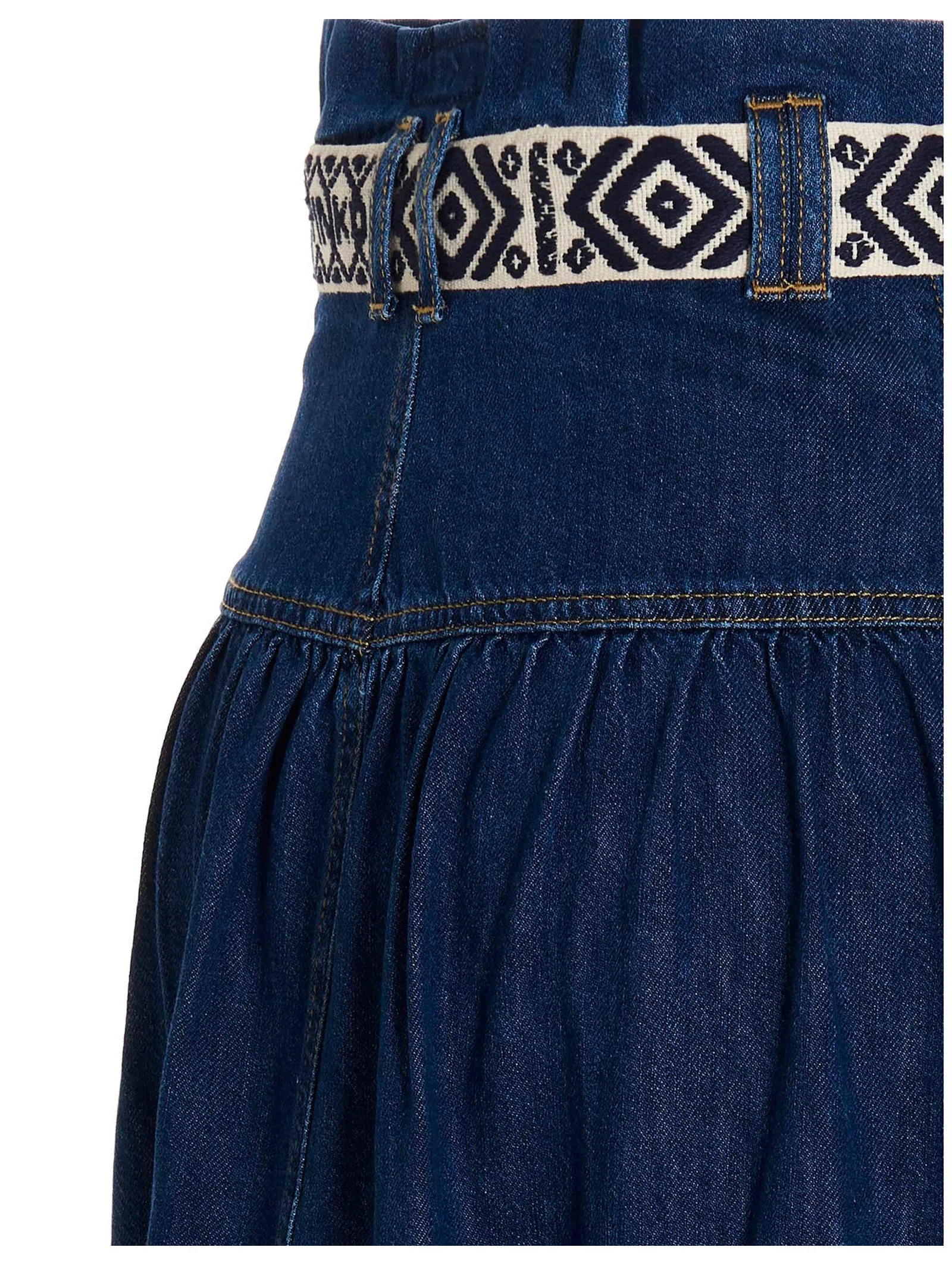 Pinko Belted Waist Denim Skirt