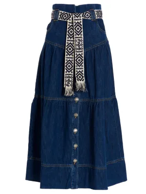 Pinko Belted Waist Denim Skirt