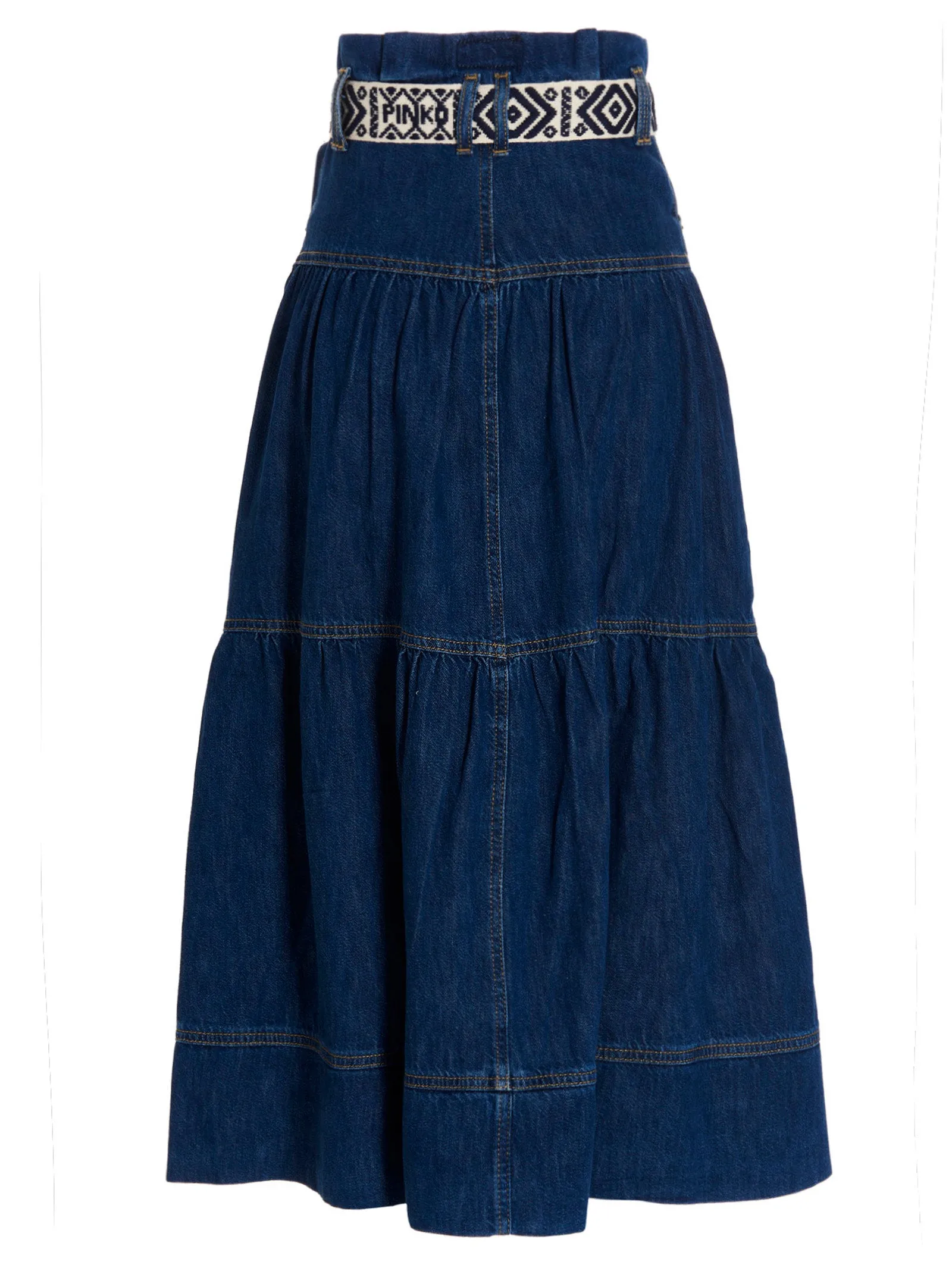 Pinko Belted Waist Denim Skirt