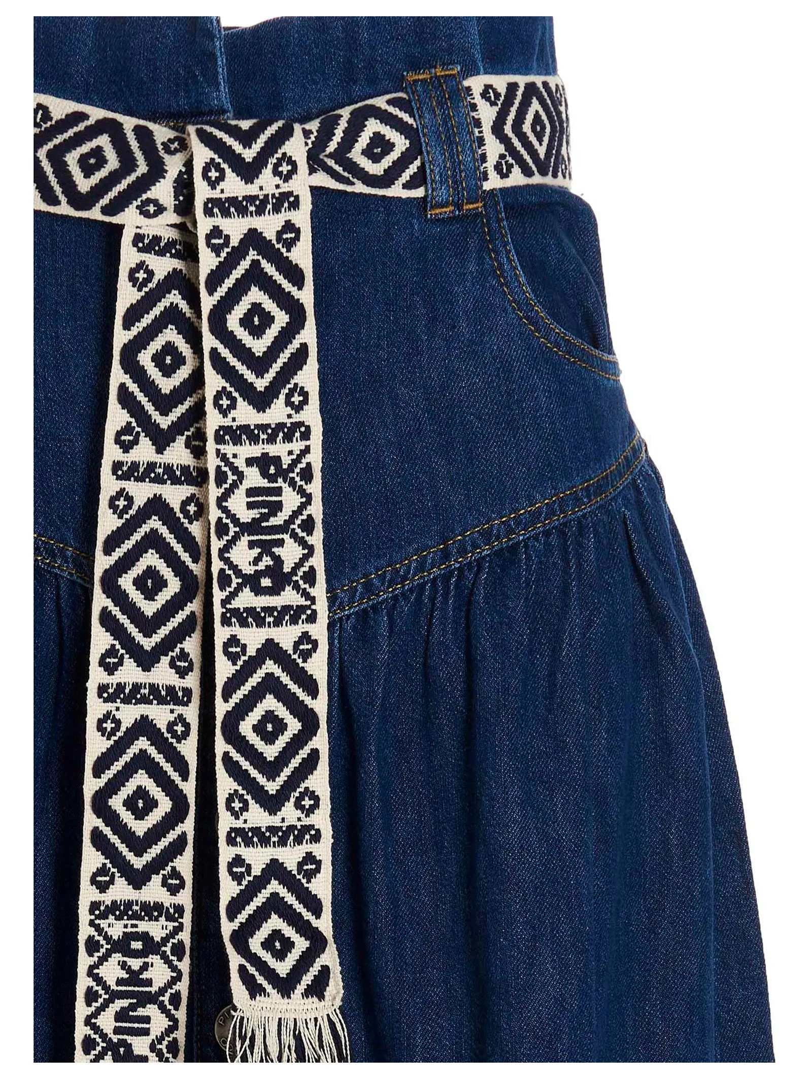 Pinko Belted Waist Denim Skirt