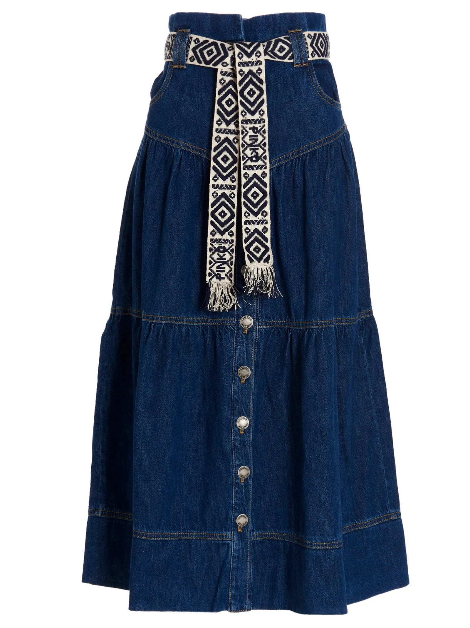 Pinko Belted Waist Denim Skirt