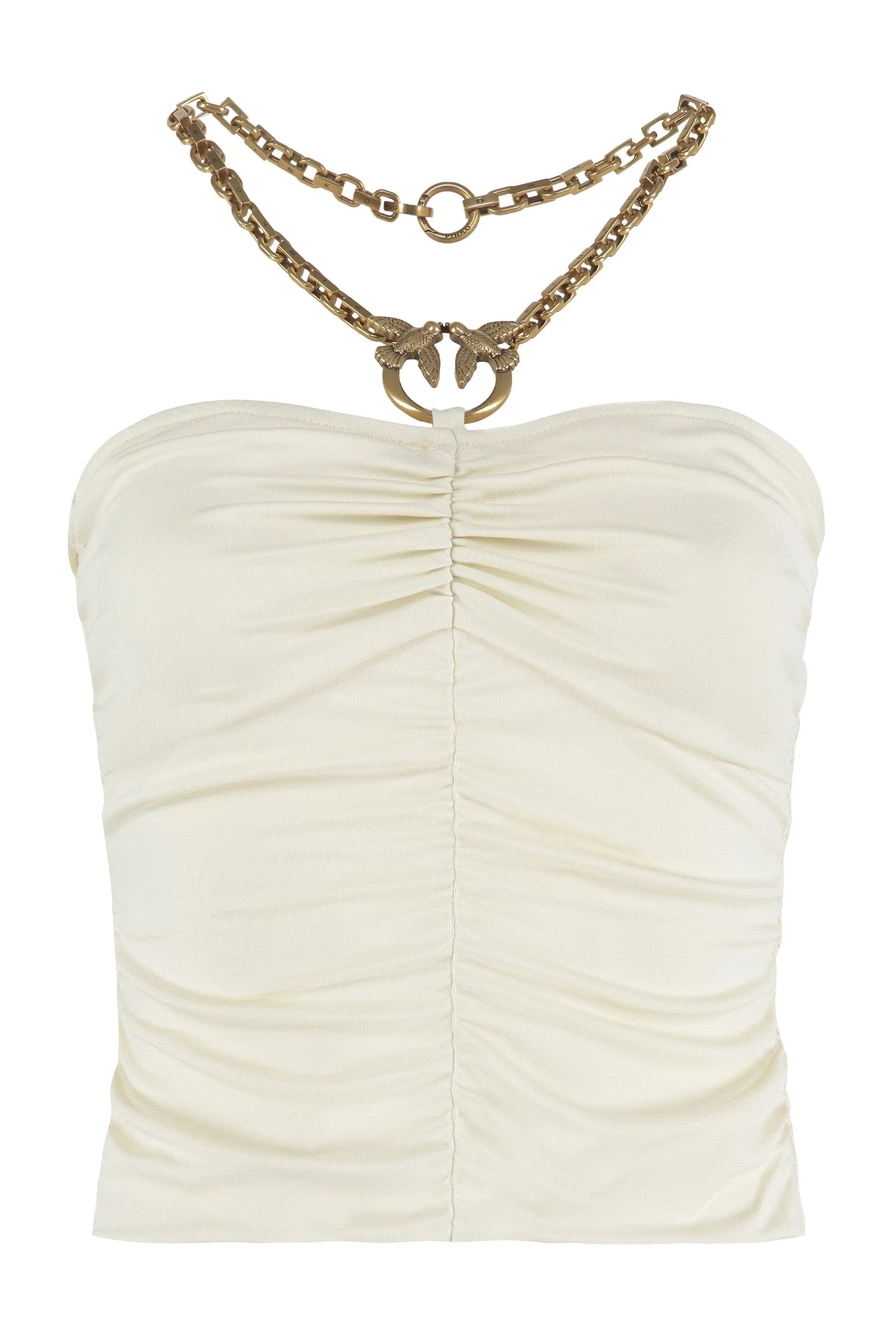 Pinko Logo-Plaque Halterneck Ruched Top