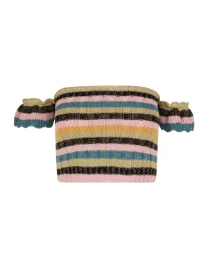 REDValentino Off-Shoulder Striped Cropped Top