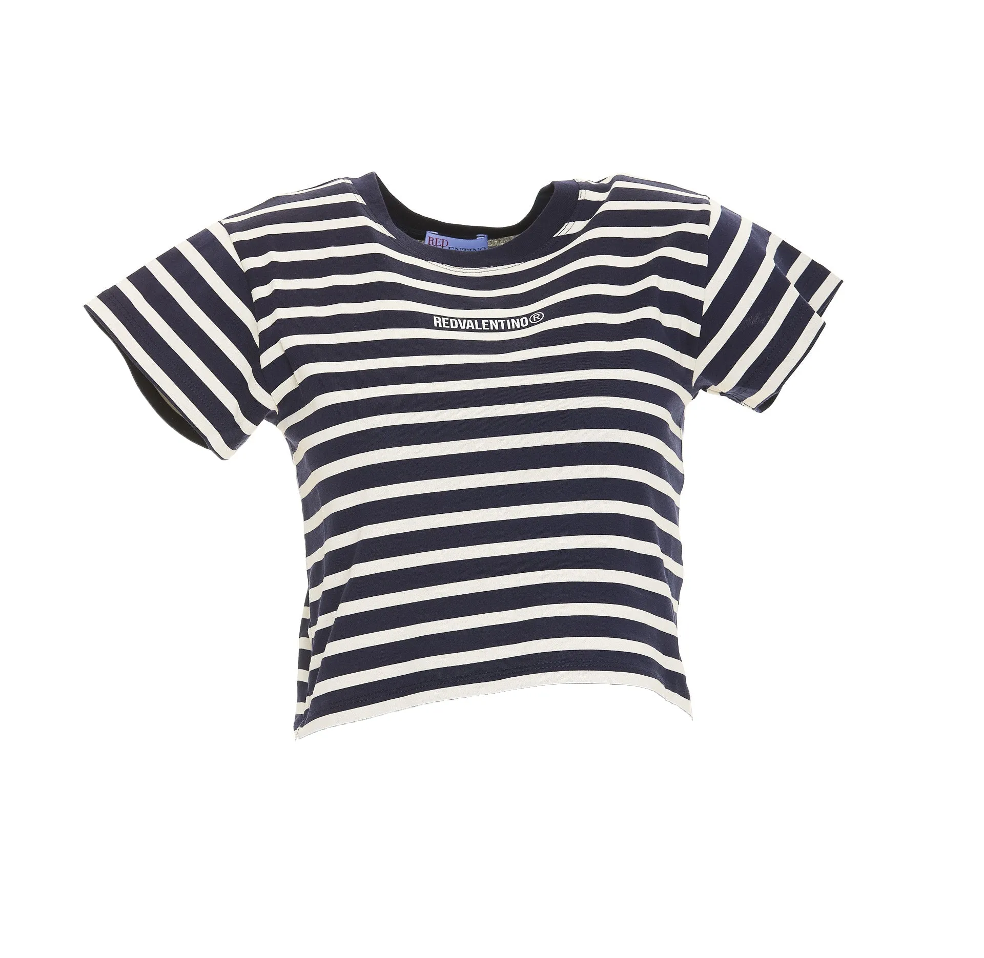 REDValentino Stripe Crewneck Cropped T-Shirt