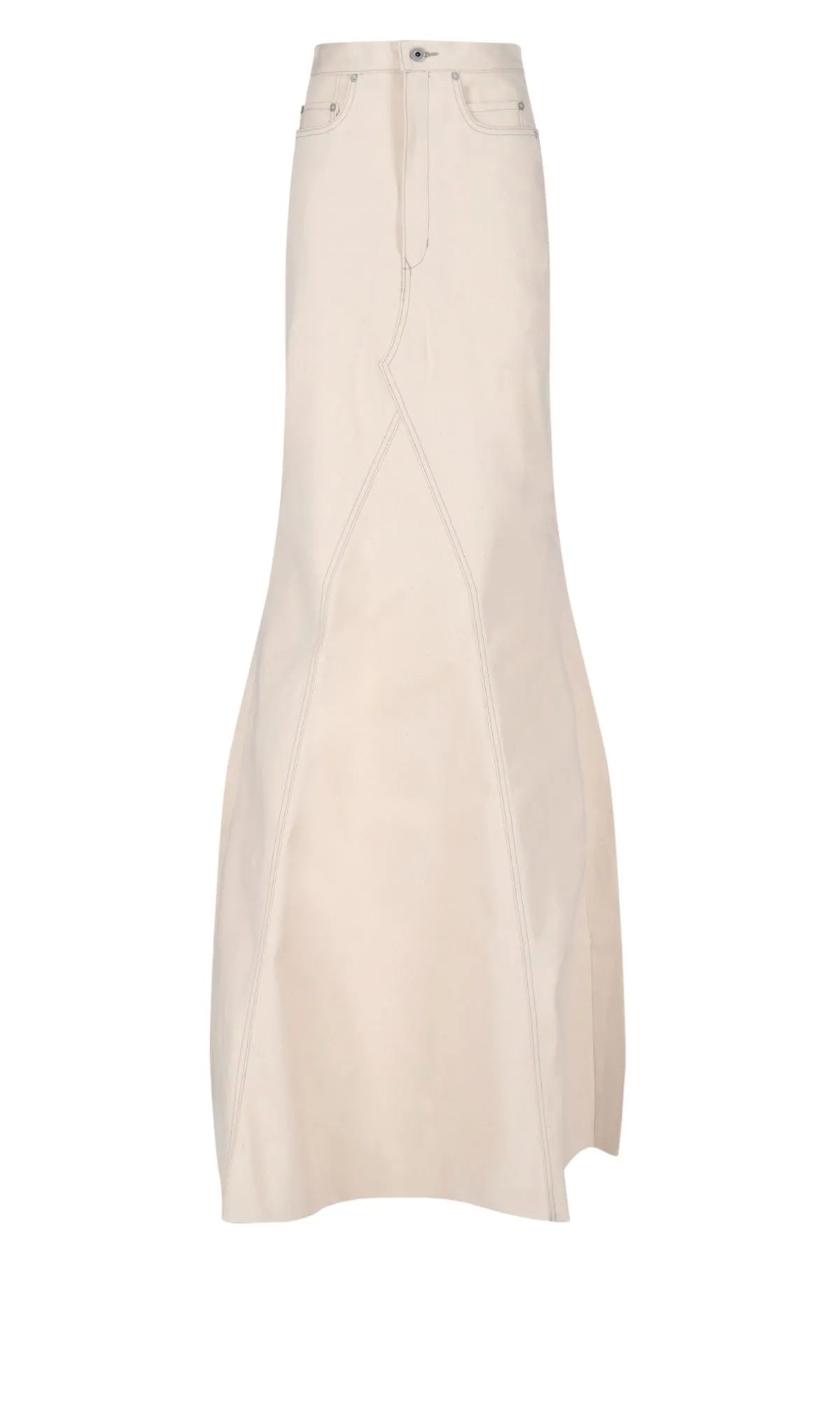 Rick Owens Logo Patch Flared Maxi Denim Skirt