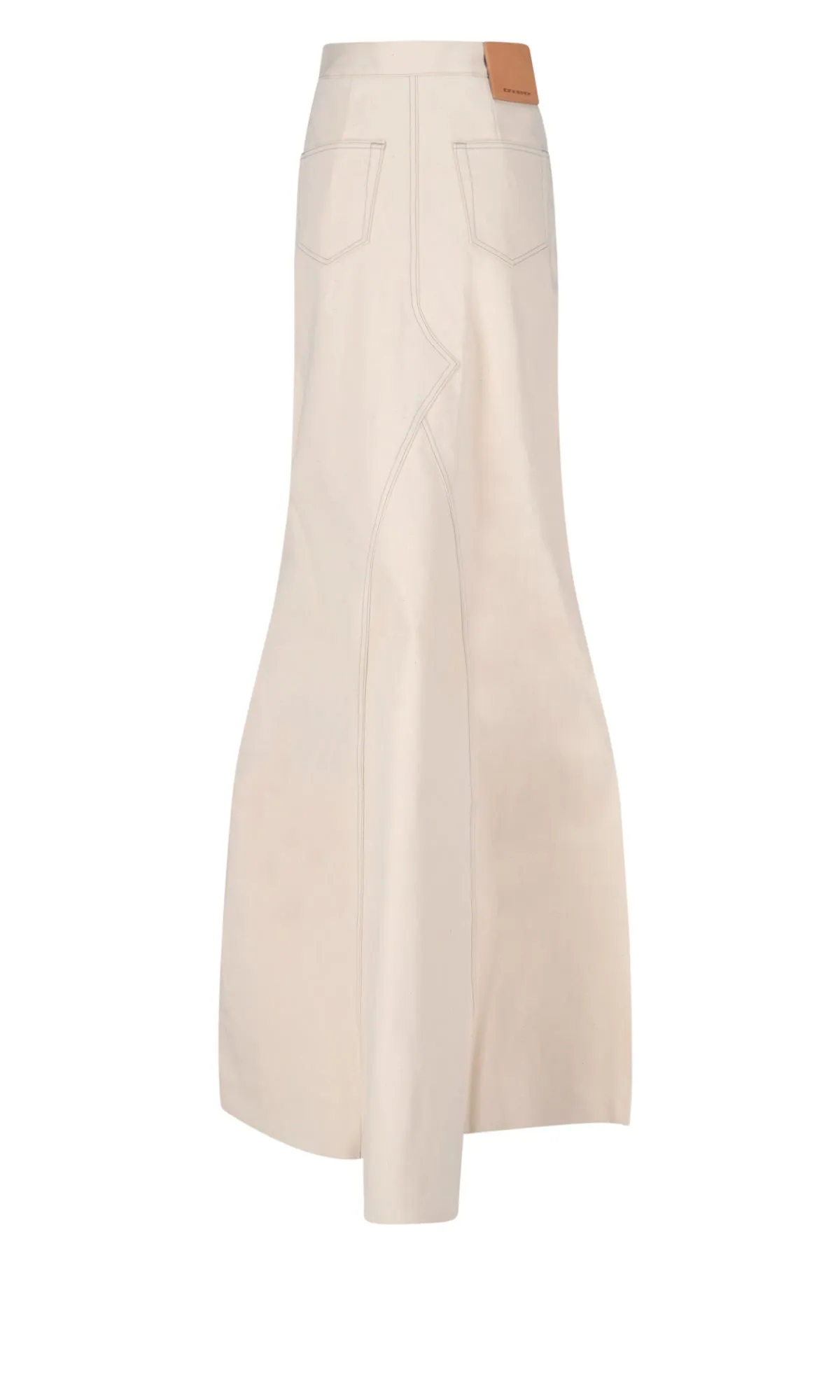 Rick Owens Logo Patch Flared Maxi Denim Skirt
