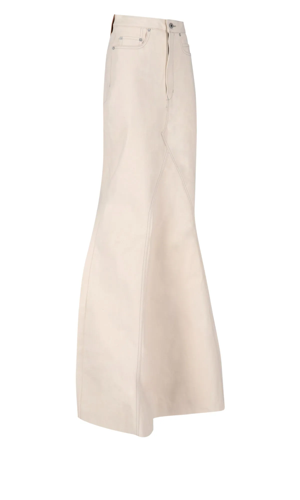 Rick Owens Logo Patch Flared Maxi Denim Skirt