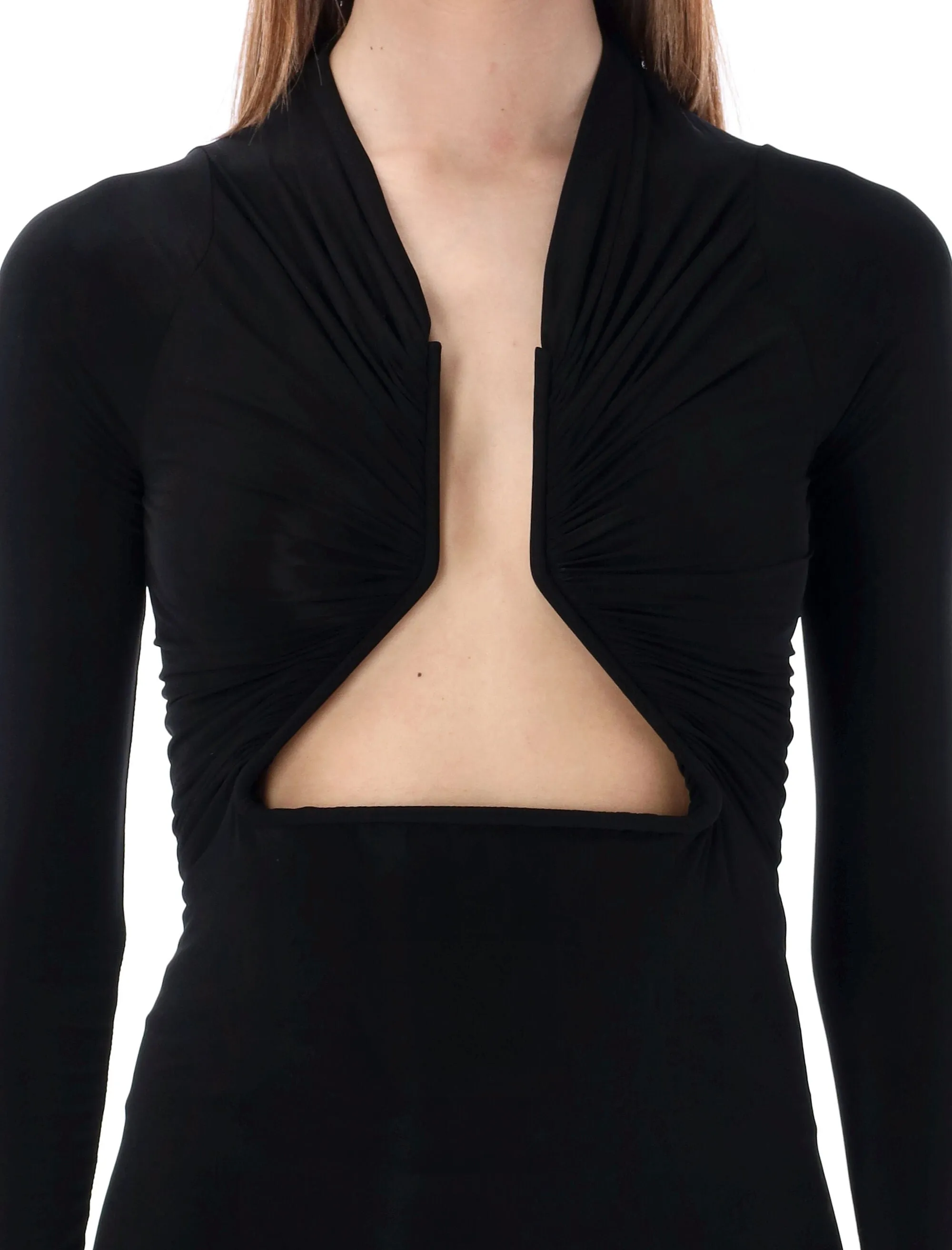 Rick Owens Ruched Open Neck Long Sleeved Top
