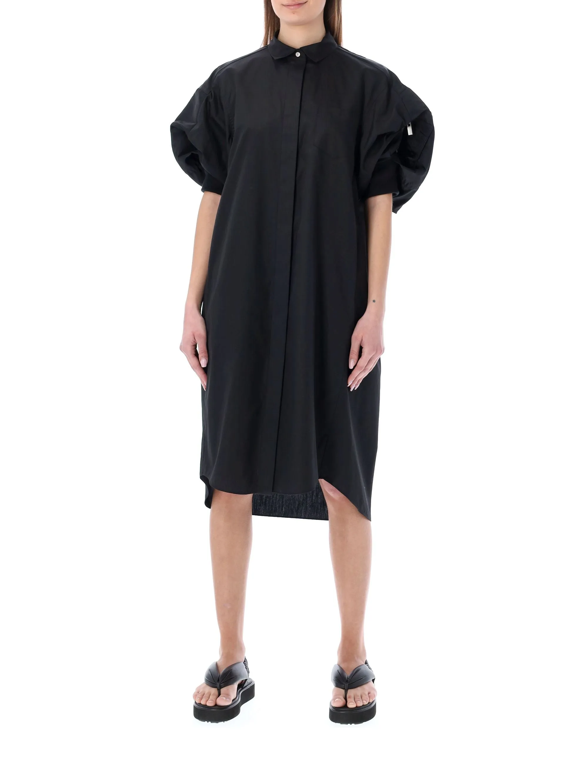 Sacai Balloon-Sleeved Midi Shirt Dress