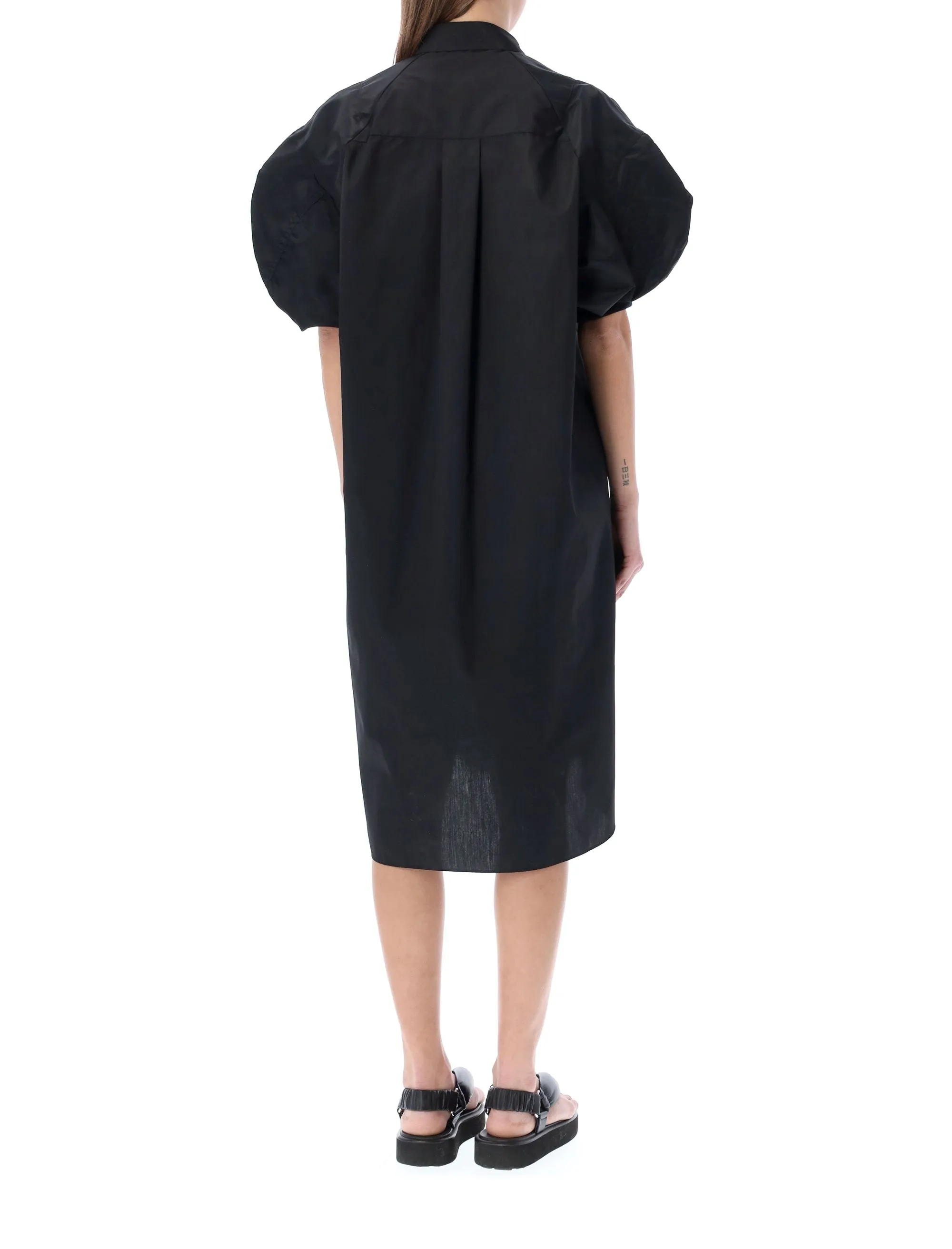 Sacai Balloon-Sleeved Midi Shirt Dress