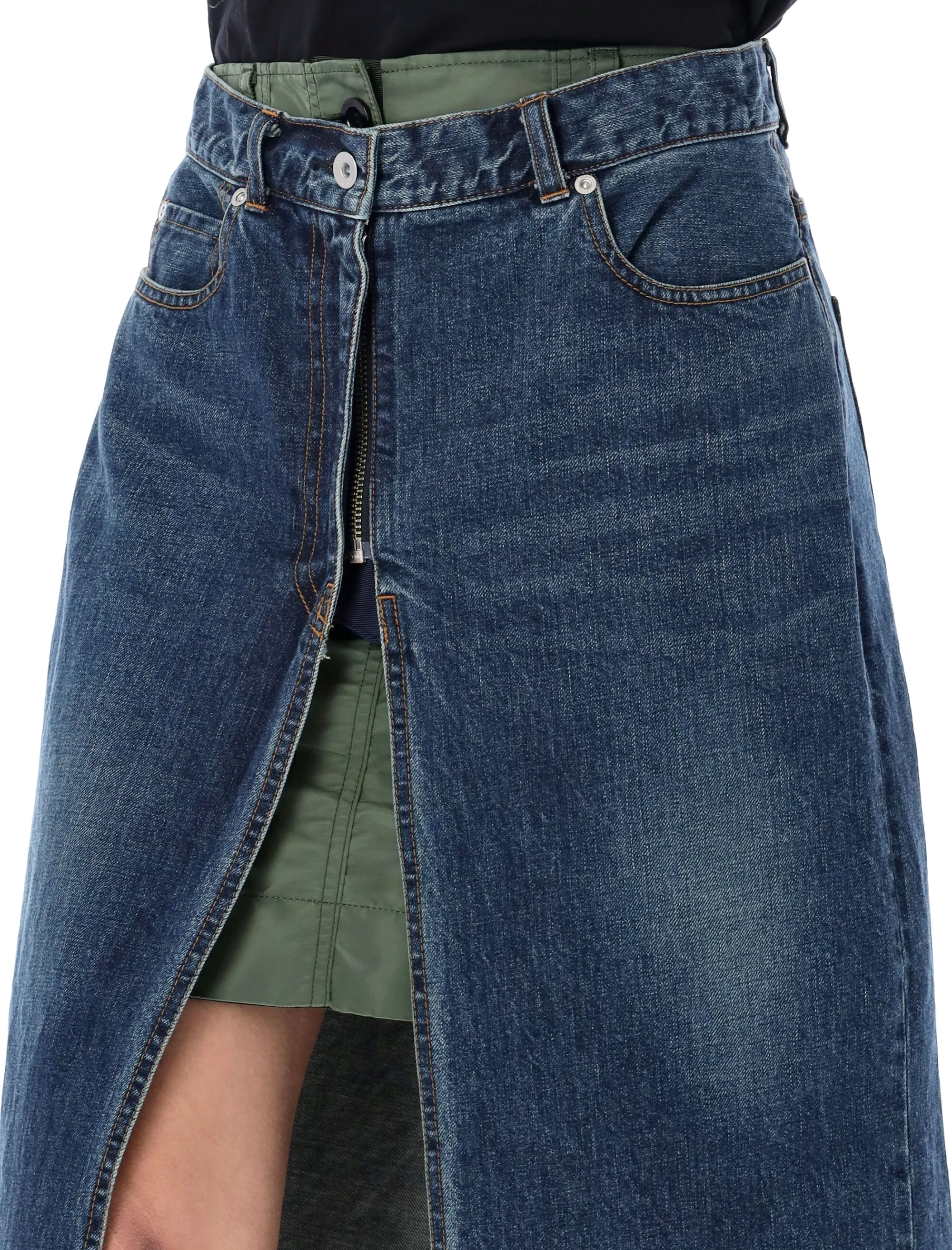 Sacai Layered Buttoned Denim Skirt