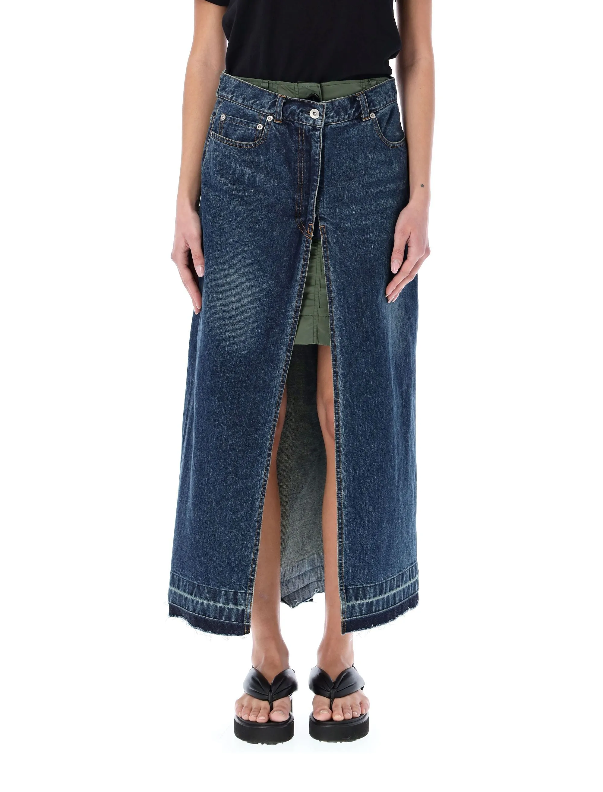 Sacai Layered Buttoned Denim Skirt