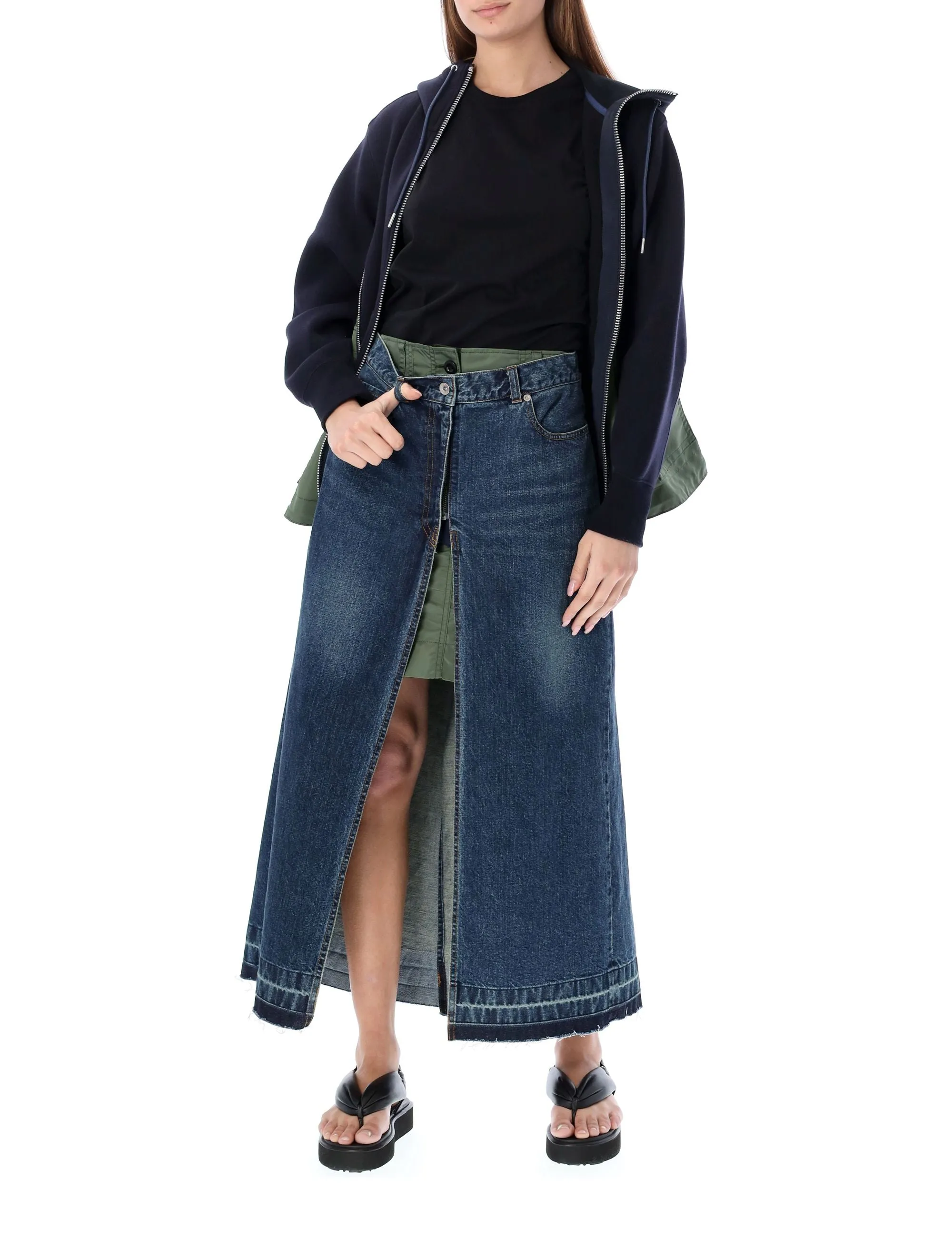 Sacai Layered Buttoned Denim Skirt