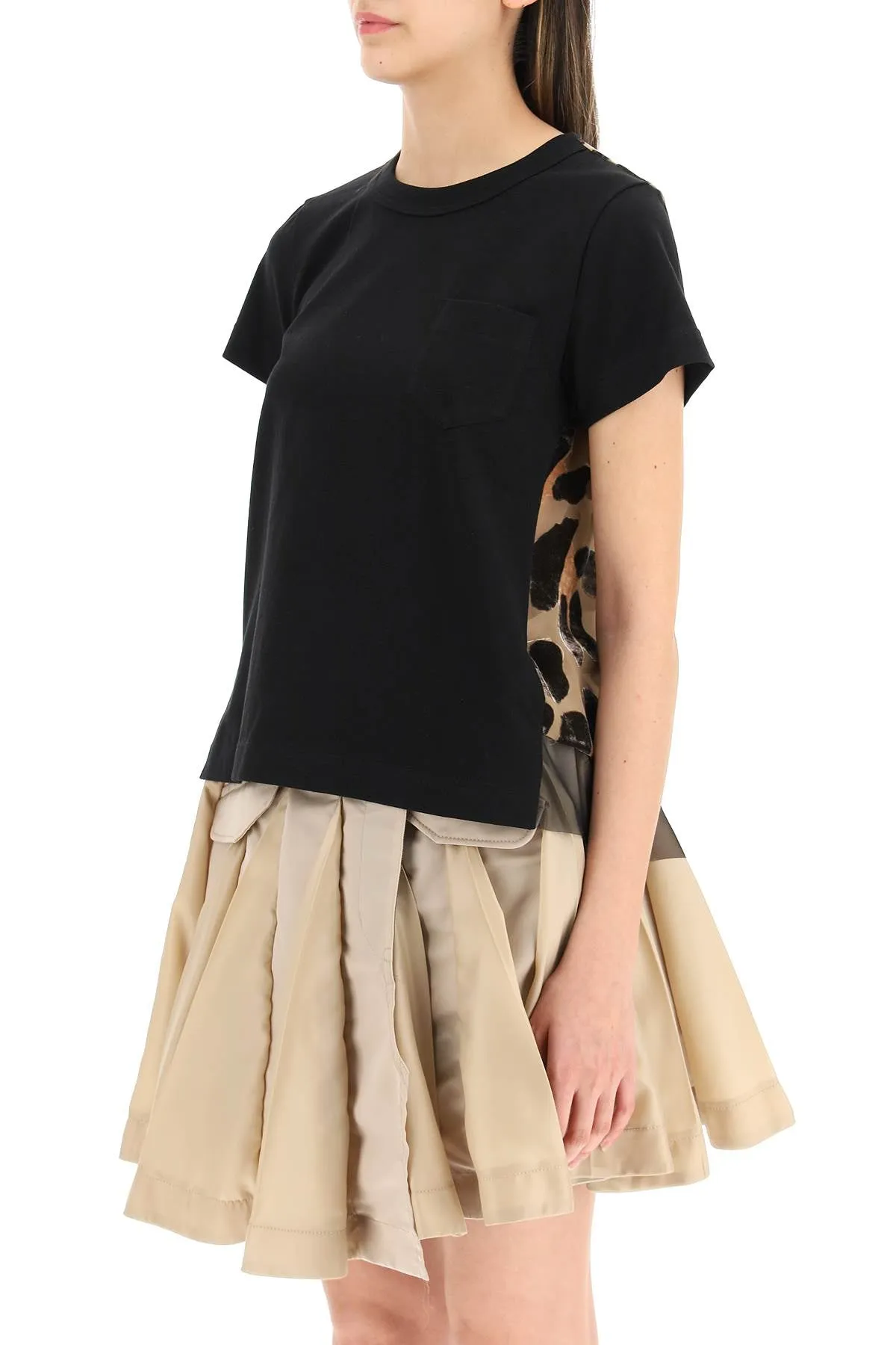 Sacai Leopard Print Panelled T-Shirt