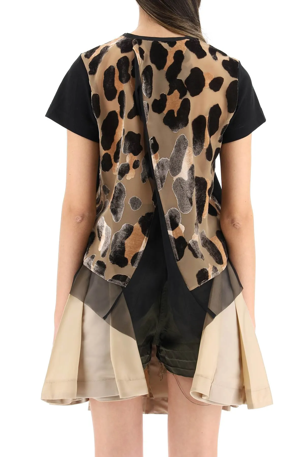 Sacai Leopard Print Panelled T-Shirt