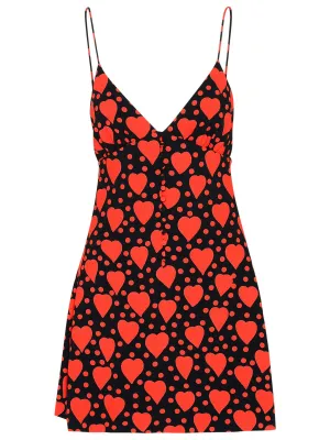 Saint Laurent Heart Polka-Dot Printed Dress