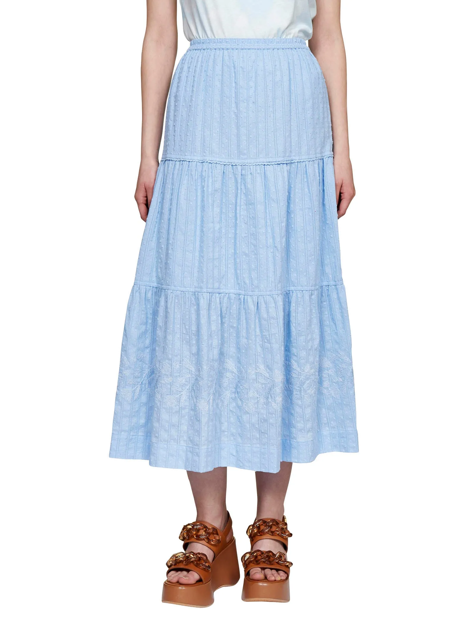 See By Chlo Floral Embroidered Midi Skirt