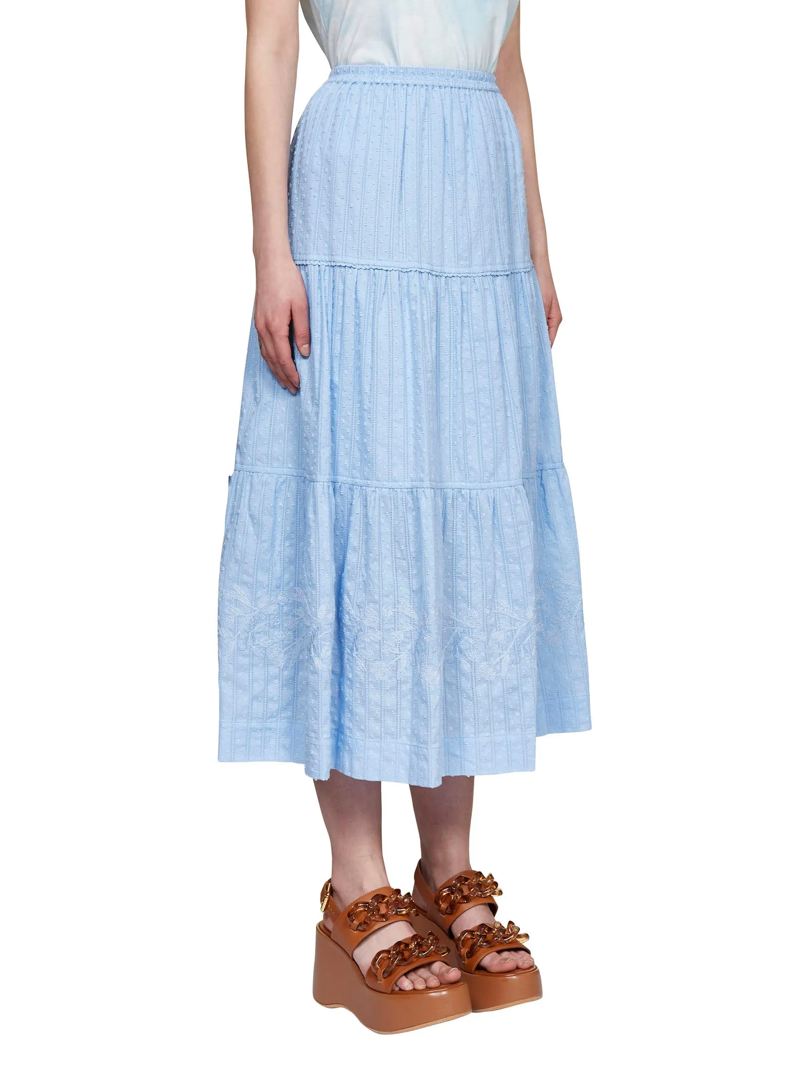 See By Chlo Floral Embroidered Midi Skirt