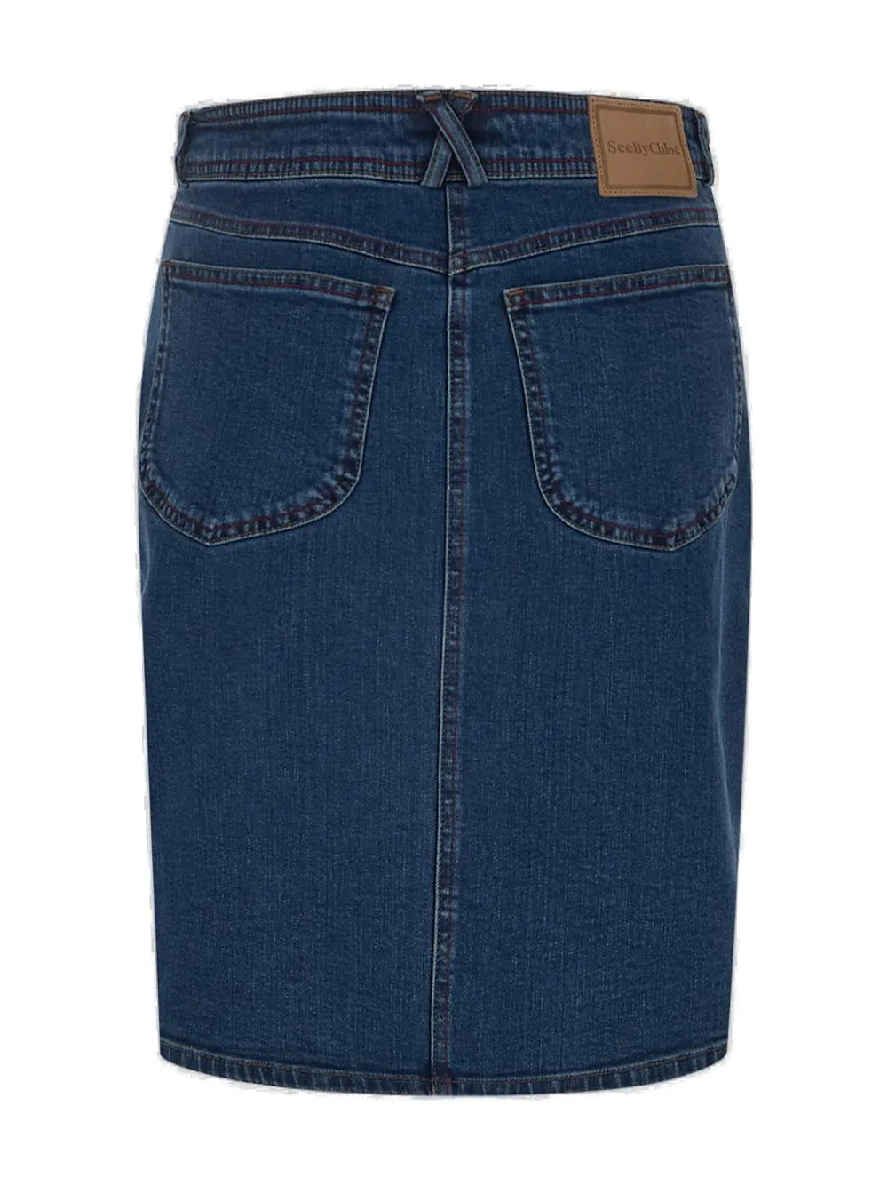 See By Chlo Logo Patch Denim Pencil Skirt