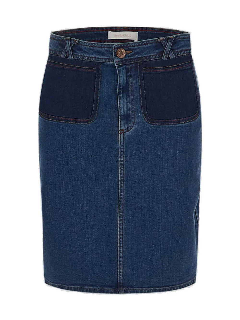 See By Chlo Logo Patch Denim Pencil Skirt