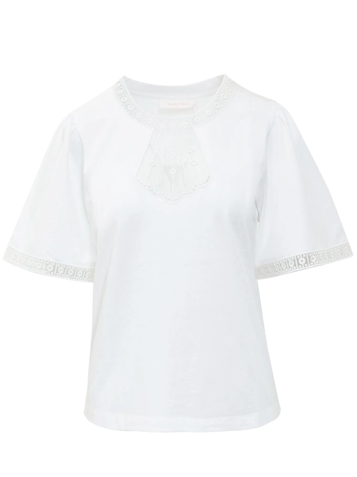 See By Chlo Sheer Panelled Embroidered Crewneck Top
