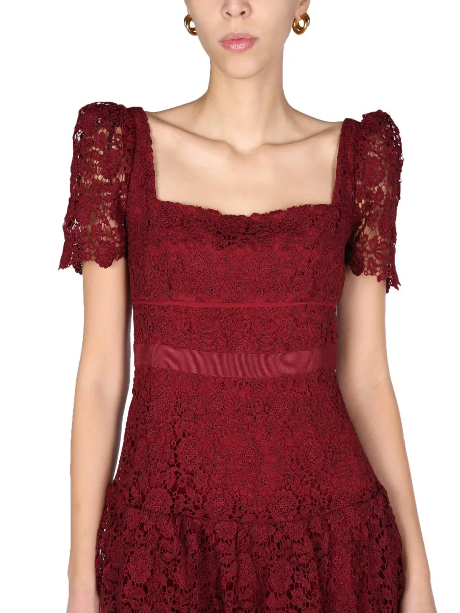 Self-Portrait Floral Lace Square Neck Midi Dress