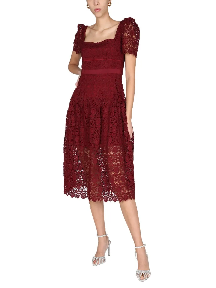 Self-Portrait Floral Lace Square Neck Midi Dress