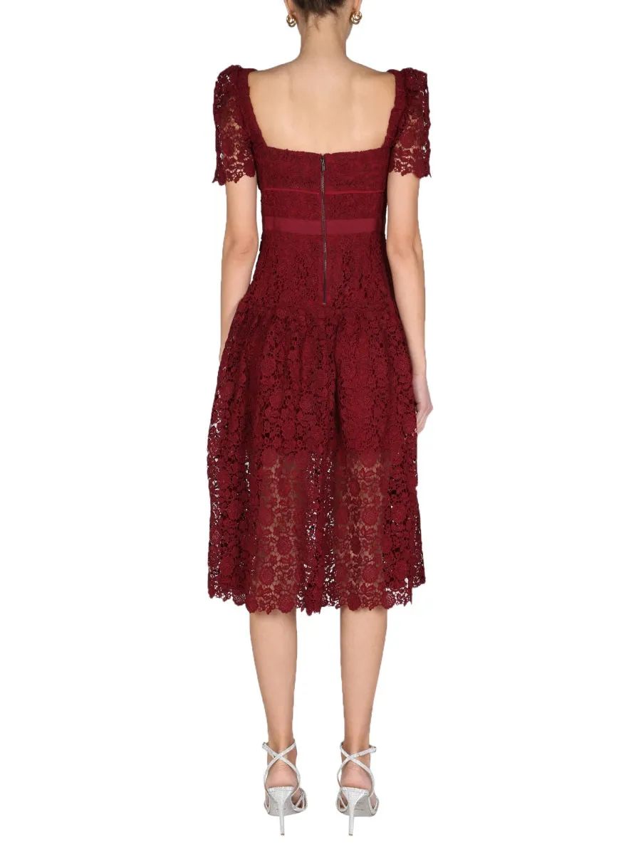 Self-Portrait Floral Lace Square Neck Midi Dress