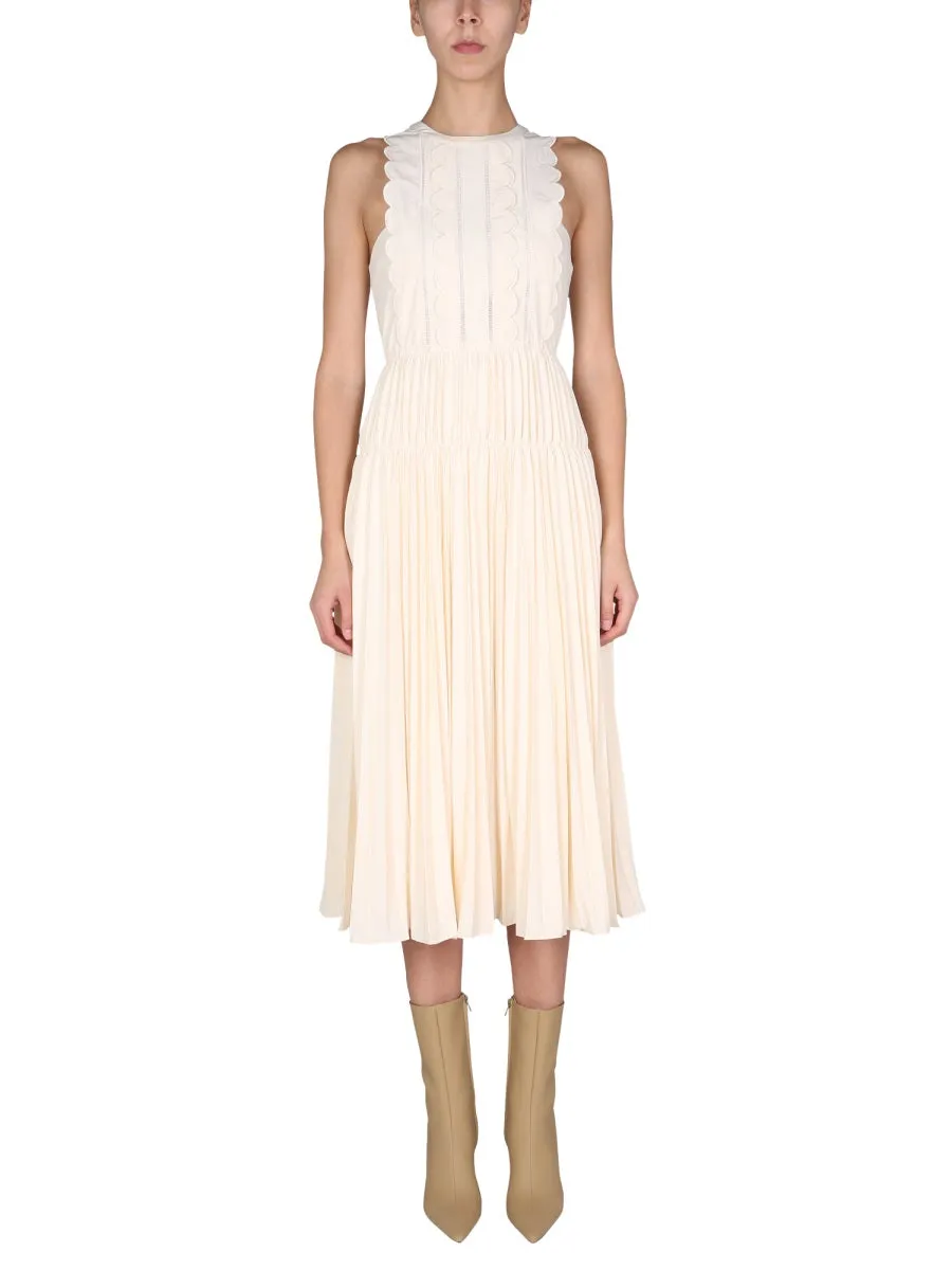 Self-Portrait Pleated Sleeveless Midi Dress