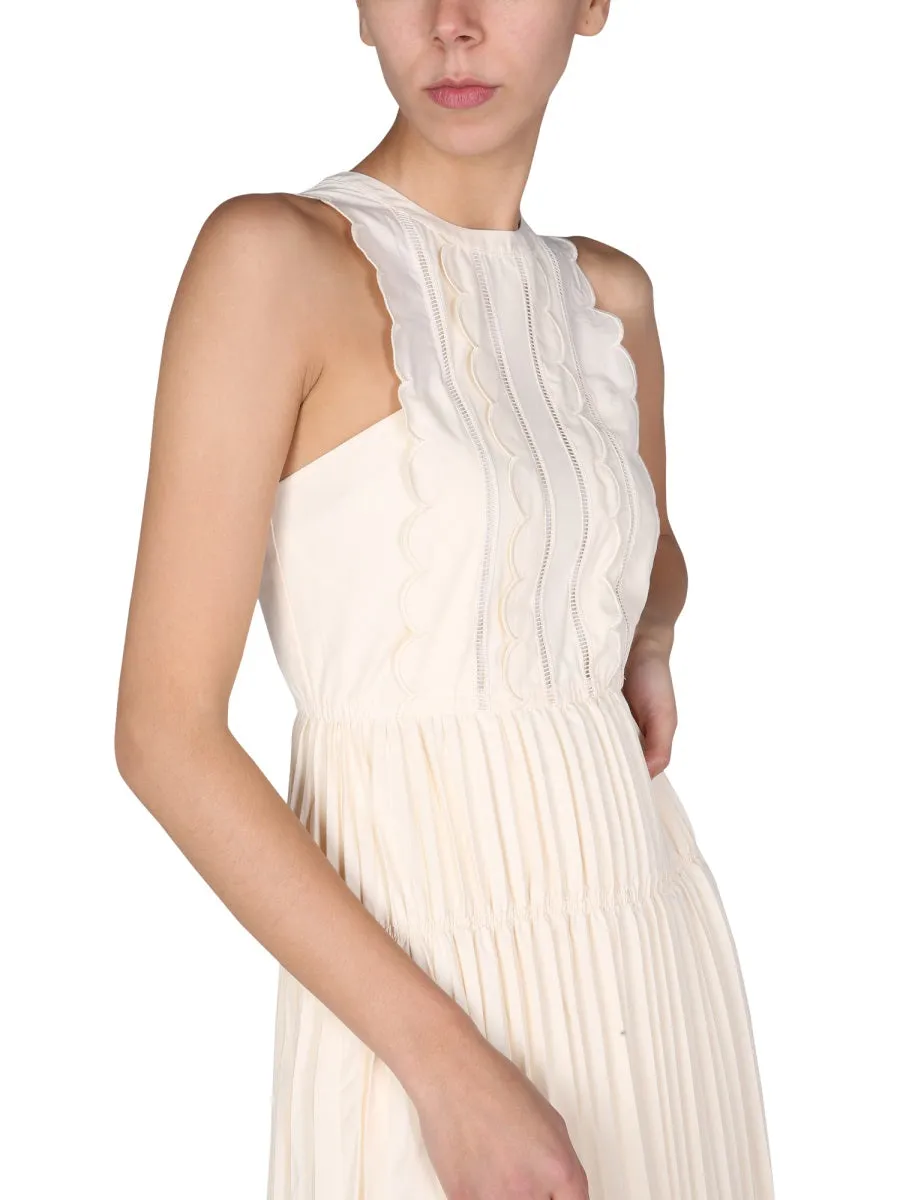 Self-Portrait Pleated Sleeveless Midi Dress