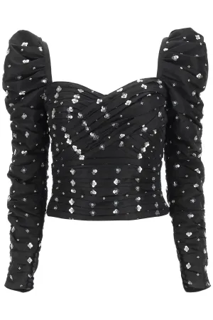 Self-Portrait Sequin Embellished Ruched Top