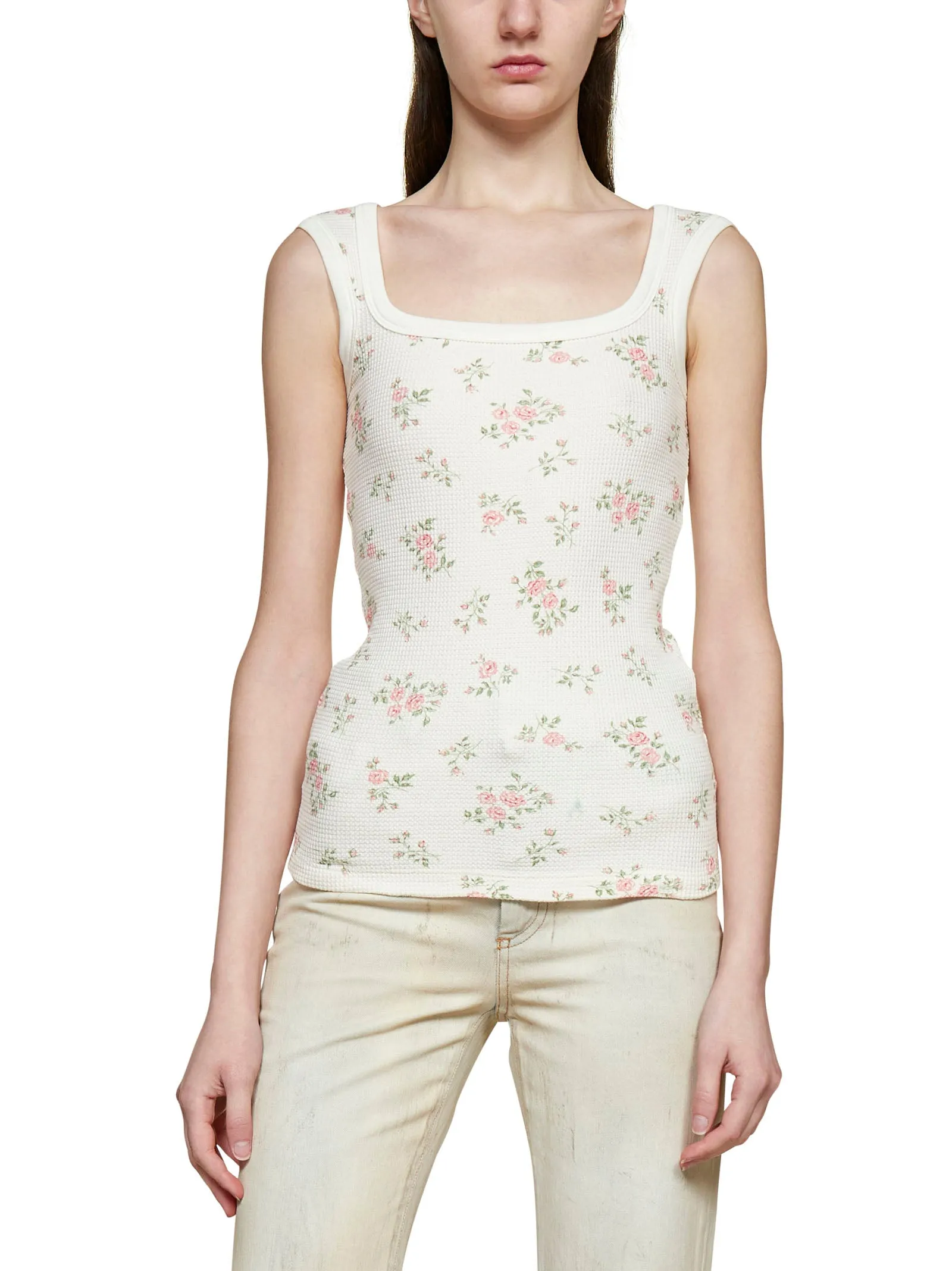Sportmax Allover Floral Detailed Ribbed Tank Top