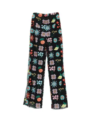 Staud Oscar Floral Embroidered Straight Leg Pant