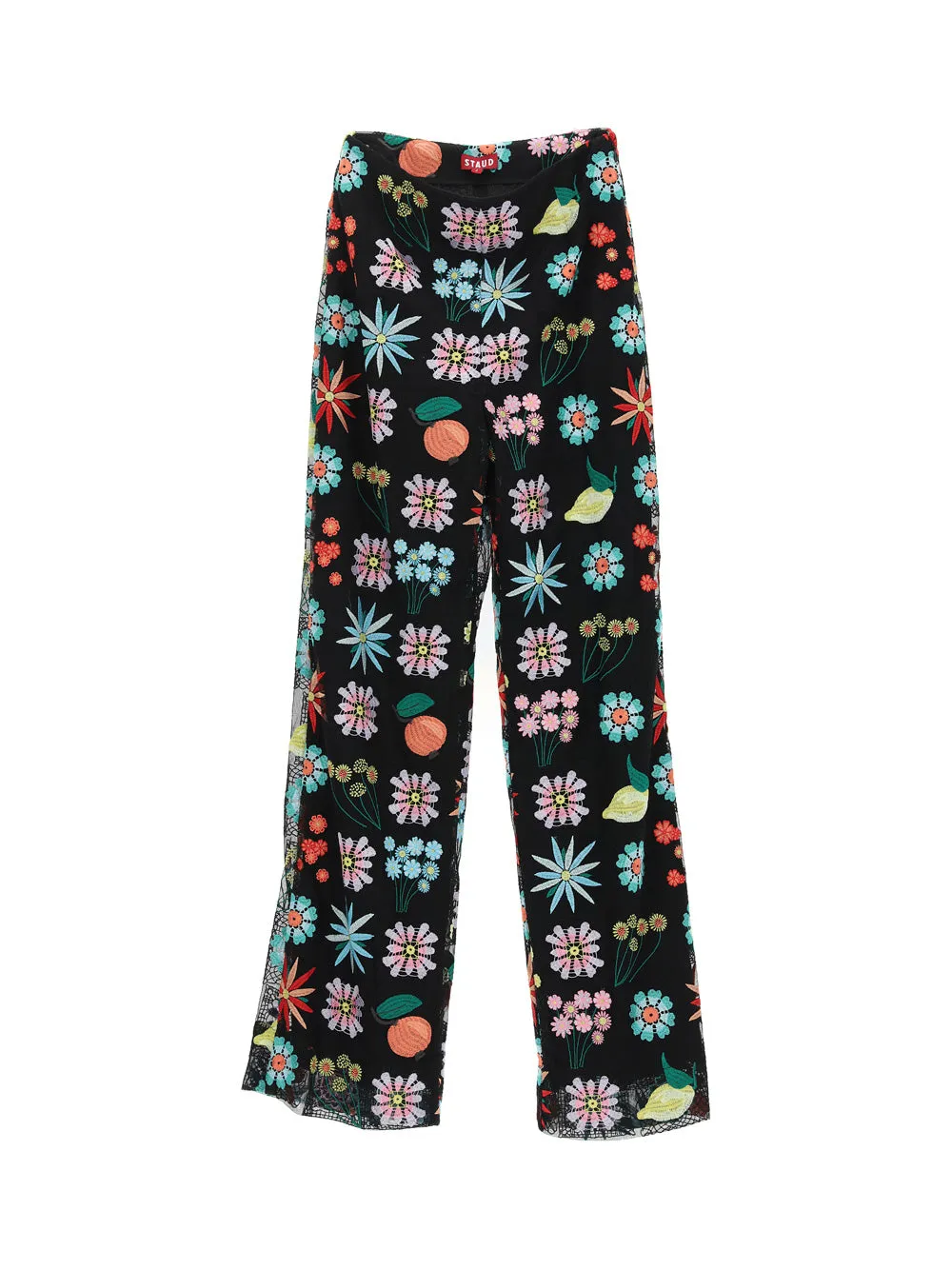 Staud Oscar Floral Embroidered Straight Leg Pant