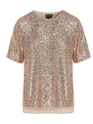 Tom Ford Allover Sequin Embellished Slit T-Shirt