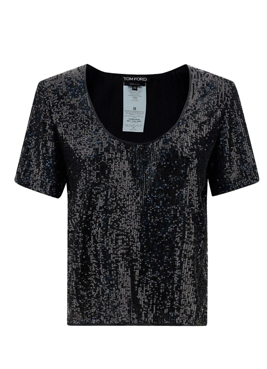 Tom Ford Allover Sequins Round-Neck T-Shirt