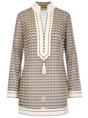 Tory Burch Allover Printed V-Neck Dress
