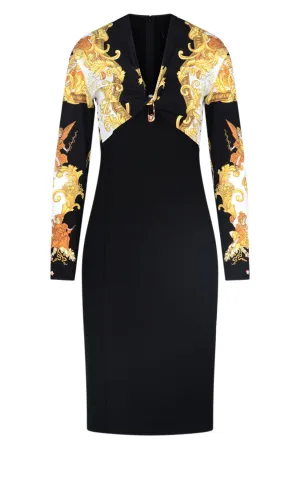 Versace Barocco-Printed V-Neck Dress