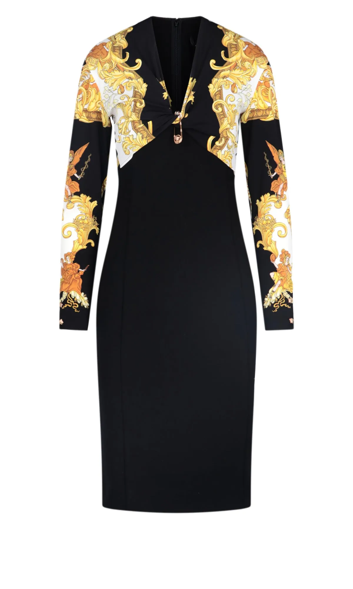 Versace Barocco-Printed V-Neck Dress